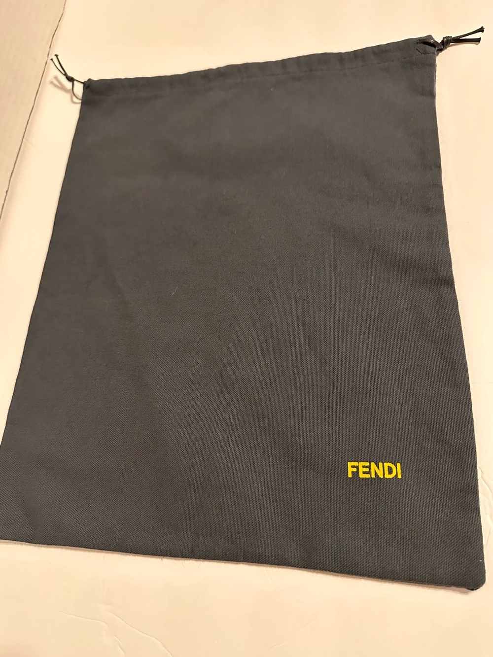 Fendi Charcoal Drawstring Pouch with Yellow Logo